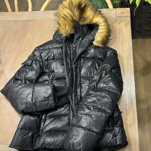 SAM Black Puffer Jacket with Faux Fur Hood